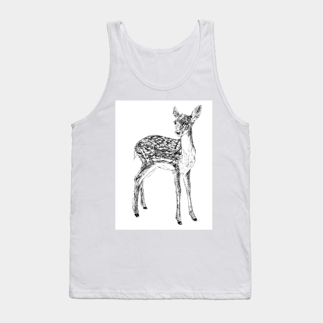 Ink drawing of a fawn Tank Top by katerinamk